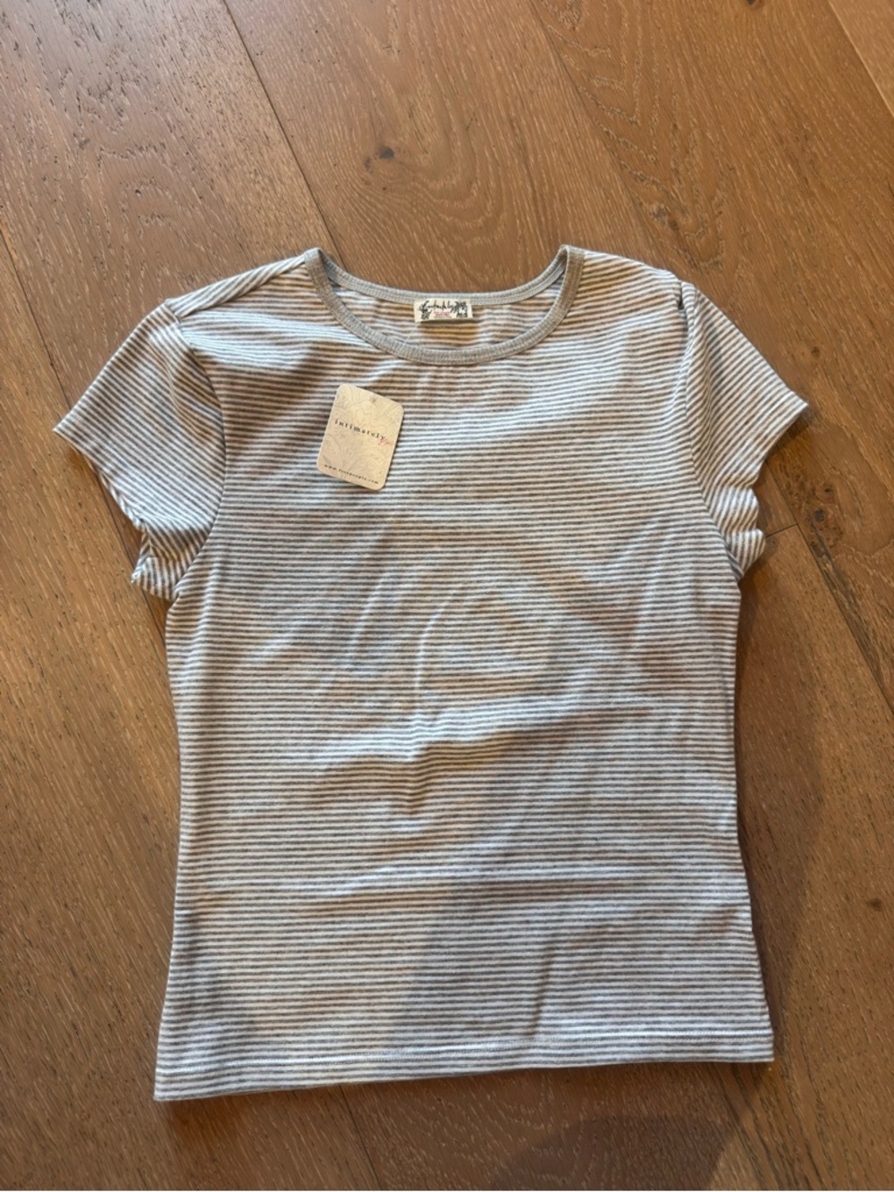 NWT Free People Morning pages baby tee Striped - Light Gray & White